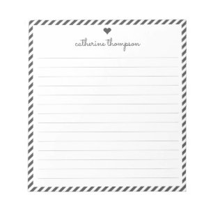 Klassischer schwarzer Streifen Feminine Herzname Notizblock