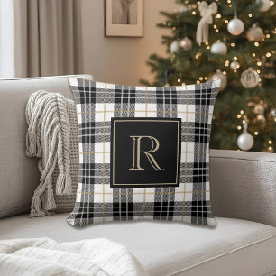Klassischer schwarzer Tartan-Karo-Plaid mit indivi Kissen