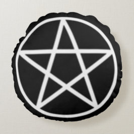 "Klassischer schwarzer und weißer Wicca-Pentakel"  Rundes Kissen
