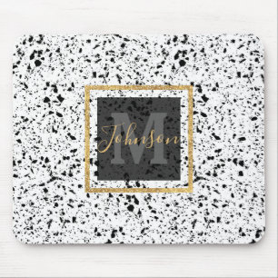 Klassischer schwarzer weißer Marmor Terrazzo Mousepad