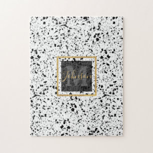Klassischer schwarzer weißer Marmor Terrazzo Puzzle