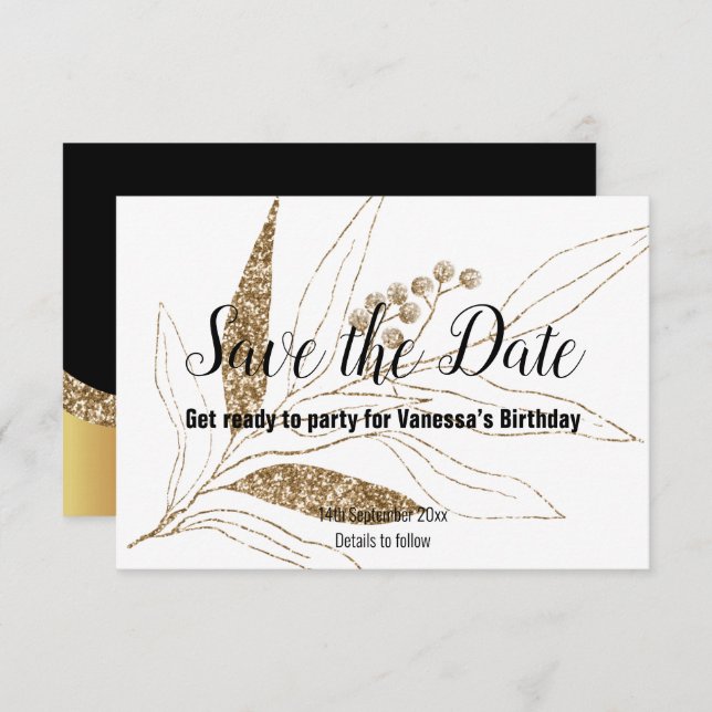 KLASSISCHER SCHWARZGOLD-LEAF-DRUCK SAVE THE DATE RSVP KARTE (Vorne/Hinten)