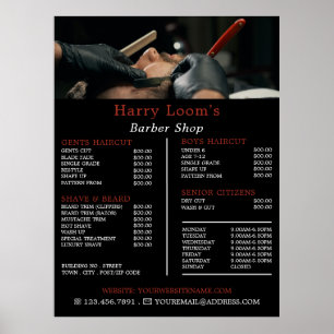 Klassischer Shave, Preisliste für männliche Barber Poster