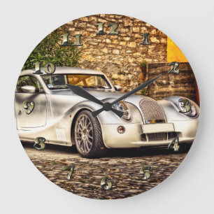 Klassischer Silbersportwagen Große Wanduhr