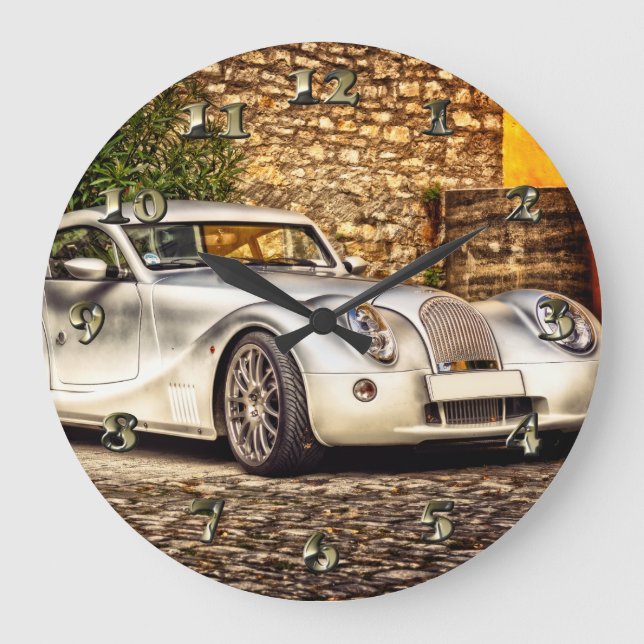 Klassischer Silbersportwagen Große Wanduhr (Vorderseite)
