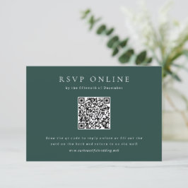 Klassischer Smaragdgrüner Einfacher QR-Code Hochze RSVP Karte