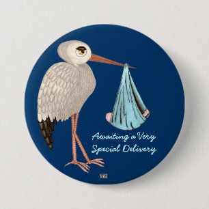 Klassischer Storch (blau) (Babyparty) Button