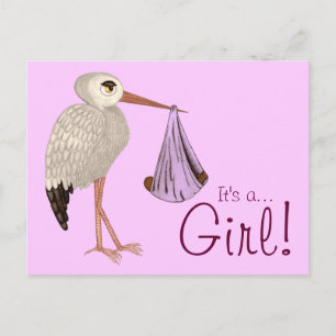Klassischer Storch (Rosa) 2 (Babydusche) Einladungspostkarte