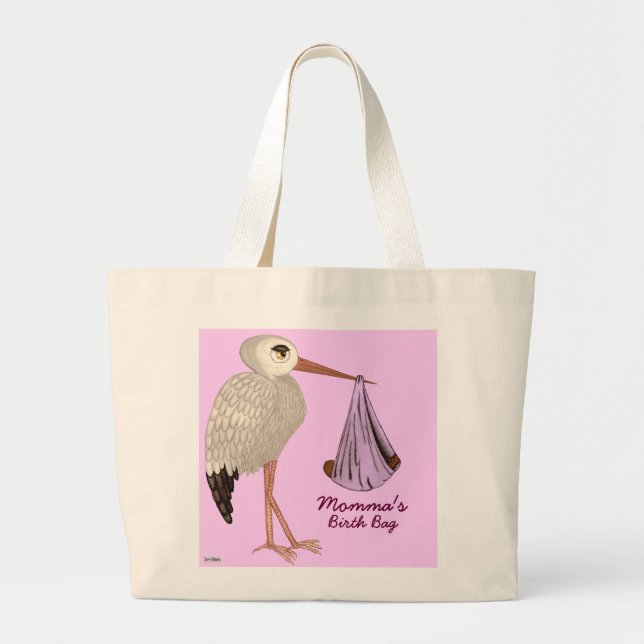 Klassischer Storch (Rosa) 2 (Babydusche) Jumbo Stoffbeutel (Vorne)