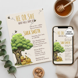 Klassischer Storybook Bär "What Will Baby Bee" Bab Einladung