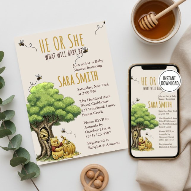 Klassischer Storybook Bär "What Will Baby Bee" Bab Einladung (Von Creator hochgeladen)