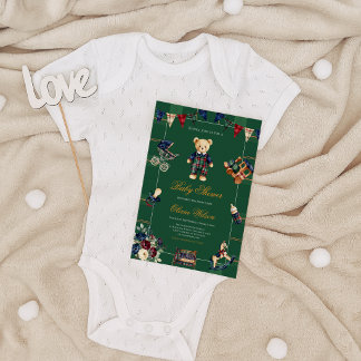 Klassischer Streifen-Rustikal-Karierter Teddybär-B Einladung