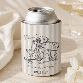 Klassischer Streifen-Sketch Golden Retriever Hochz Dosenkühler