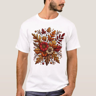 Klassischer T - Shirt mit Blumenstickerei