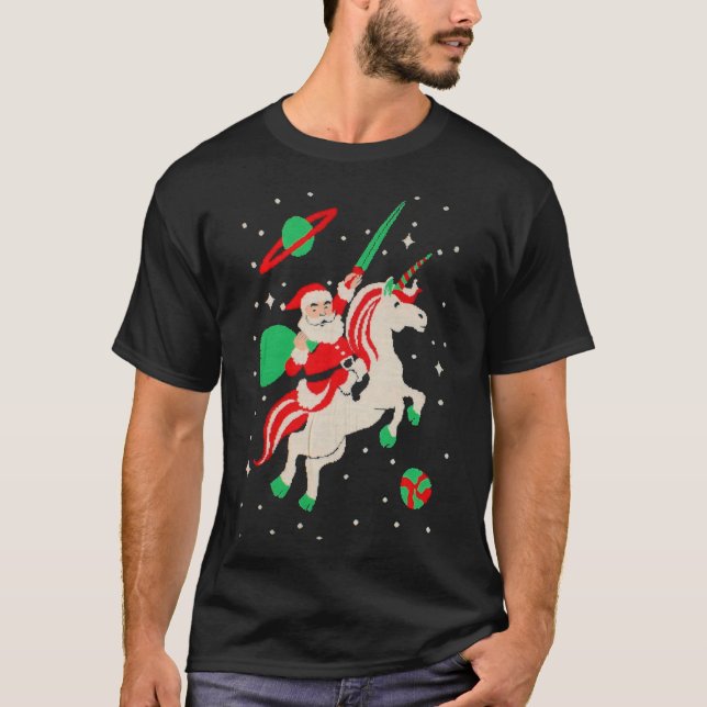 Klassischer T - Shirt Santa und Unicorn (Vorderseite)