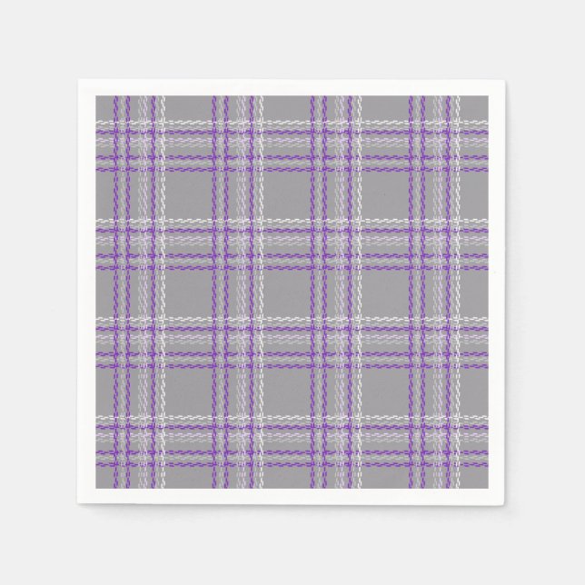 Klassischer Tartan kariert. Grau, lila Serviette (Vorderseite)