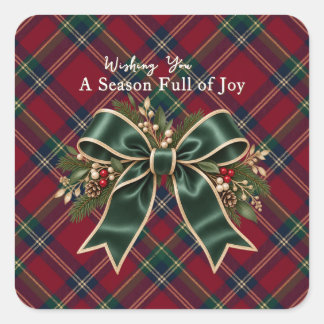 Klassischer Tartan-Karo-Weihnachtsaufkleber Quadratischer Aufkleber