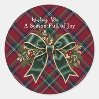 Klassischer Tartan-Karo-Weihnachtsaufkleber Runder Aufkleber