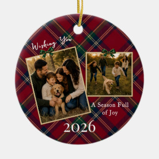 Klassischer Tartan-Karo-Weihnachtsschmuck mit 2 Fo Keramik Ornament