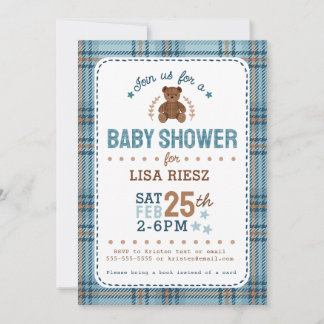 Klassischer Tartan-Karoteddibär Baby Shower Einladung