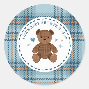 Klassischer Teddybär mit Tartan-Karo, Baby Boy Sho Runder Aufkleber