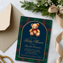 Klassischer Teddybär Navy Karo Vornehme Babyparty