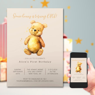 Klassischer Teddybär | Neutro Minimalistisch Gebur Einladung