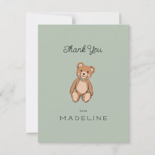 Klassischer Teddybär Sage-Grün Baby Shower Dankeskarte