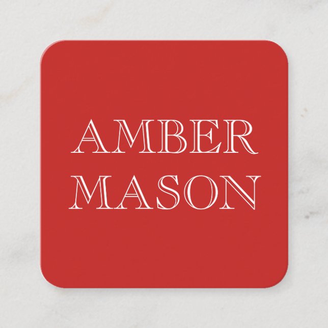 Klassischer Text Einfache Minimalistische rote Far Quadratische Visitenkarte (Vorderseite)