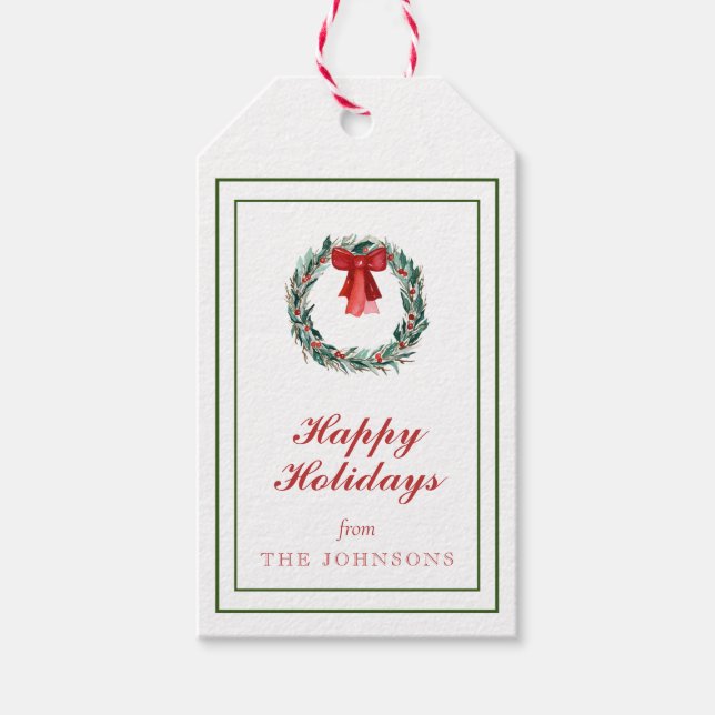 Klassischer Traditioneller Weihnachtskranz Kariert Geschenkanhänger (Vorderseite)