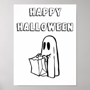 Klassischer Trick oder Ghost Schwarz und Weiß beha Poster