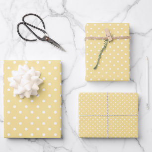 Klassischer Tupfen Weiß - Kanariengelb Geschenkpapier Set