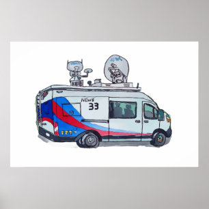 Klassischer TV-Nachrichtenwagen Poster