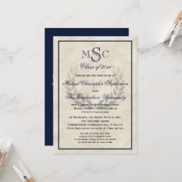 Klassischer Uni-Abschluss für Marmorwreath Monogra Einladung