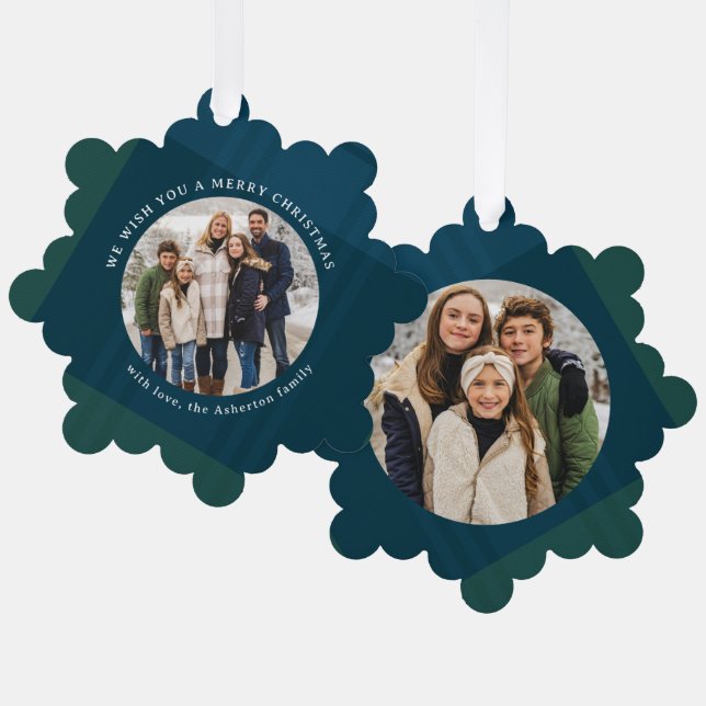 Klassischer Urlaub kariert, einfach zwei Foto Weih Ornament Karte (Vorderseite/Rückseite)