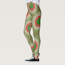 Klassischer Urlaub Mandala in Rot, Grün und Gold Leggings