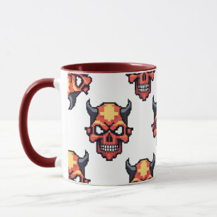 Klassischer verpixelter Teufelsschädel-Muster-Bech Tasse