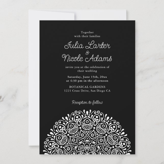 Klassischer verzierter Art Deco Stil Mandala Hochz Einladung (Vorderseite)