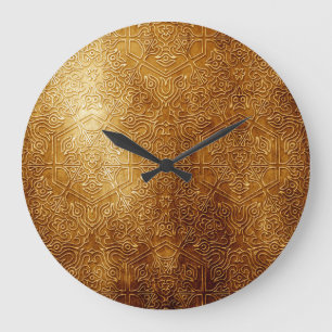 Klassischer verzierter Metallteller aus Gold Große Wanduhr