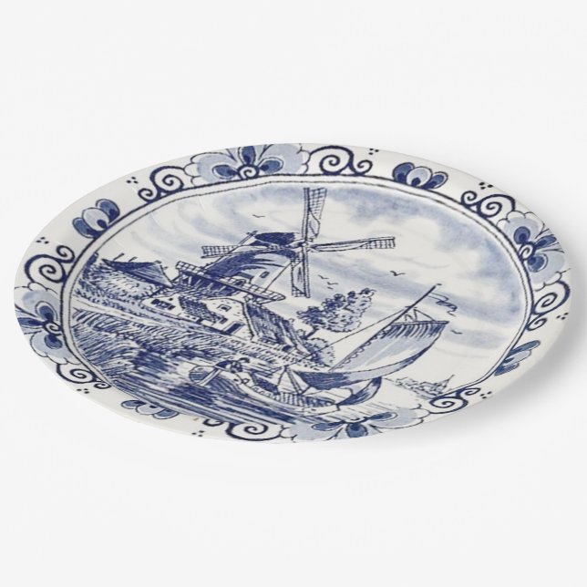 Klassischer Vintag Chic holländischer Windmill Del Pappteller (Schrägansicht)