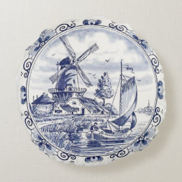 Klassischer Vintag Chic holländischer Windmill Del Rundes Kissen