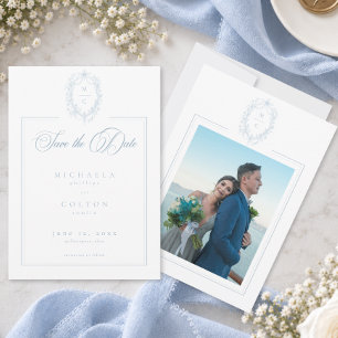 Klassischer Vintage-Blumenkranz-Hochzeitsfoto in B Save The Date