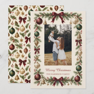 Klassischer Vintage-Botanik-Kranz Weihnachtsfoto Feiertagskarte