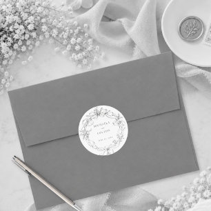 Klassischer Vintage Grau Schwarzer Blumenkranz Hoc Runder Aufkleber