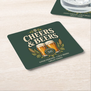 Klassischer Vintage-Männer Cheers & Beers 50. Gebu Rechteckiger Pappuntersetzer