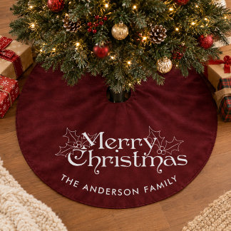 Klassischer Vintage-Rotvelours-Frohe Weihnachten & Polyester Weihnachtsbaumdecke