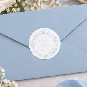 Klassischer Vintage-Staubblauer Blumenkranz Hochze Runder Aufkleber