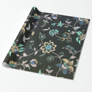 Klassischer vintage Türkis Rosa Grün Boho Blumenst Geschenkpapier