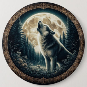 Klassischer, vintage Wolf & Mond Button