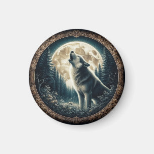 Klassischer, vintage Wolf & Mond Magnet
